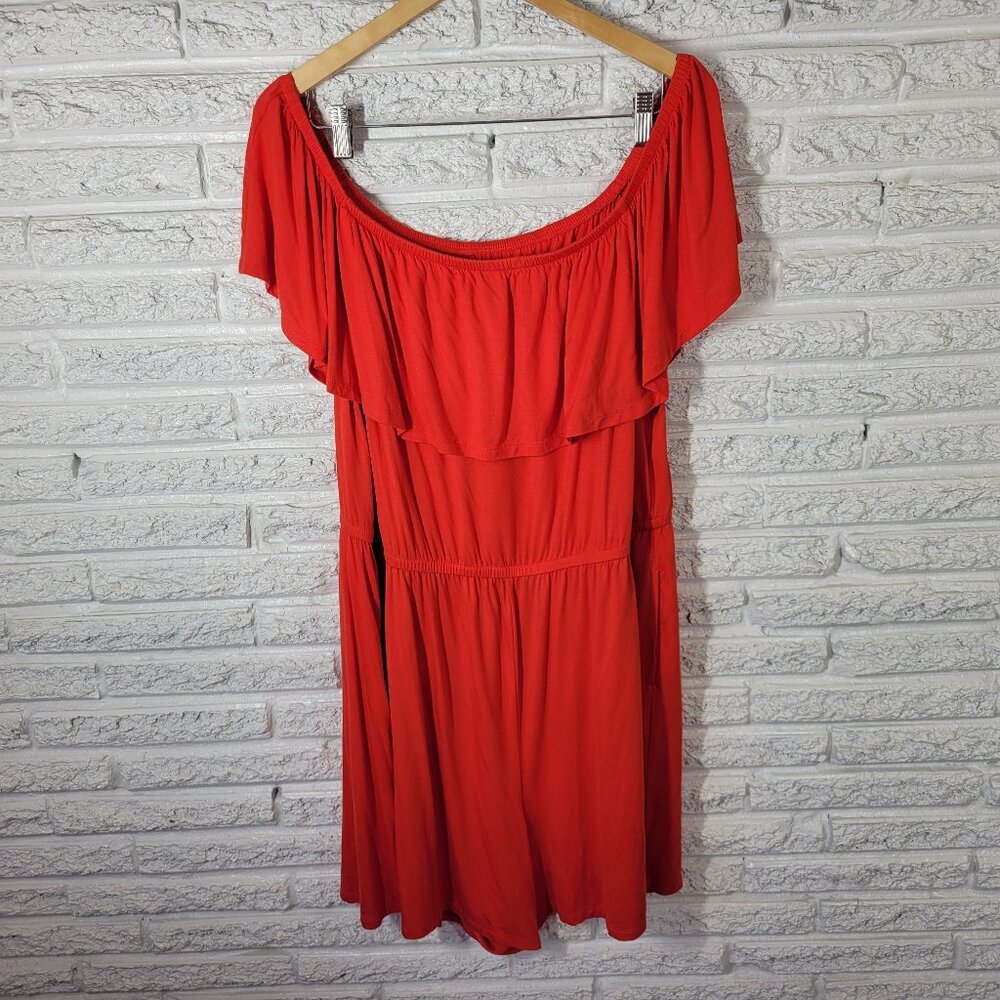 Lane Bryant Womens 22/24 Romper Red Off-Shoulder Ruffle Wide Leg Pockets RED70E